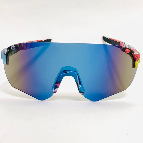 Sports Sunglasses Blue Mirror Lens Shield Beach Shades Cover Face Print Arms New - Picture 3 of 3